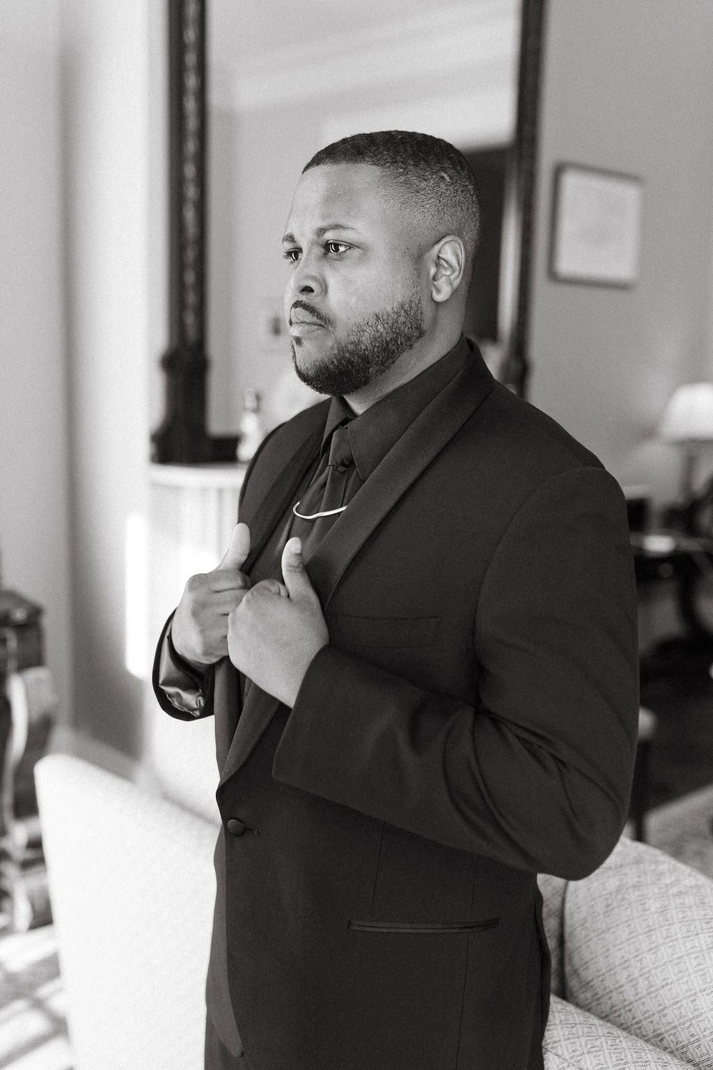 Getting dressed before Alissa and CJ's ceremony