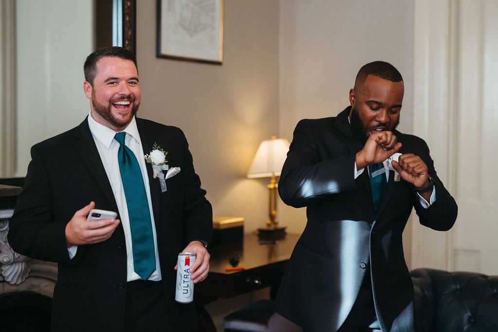 candid moment from Alissa and CJ's wedding day