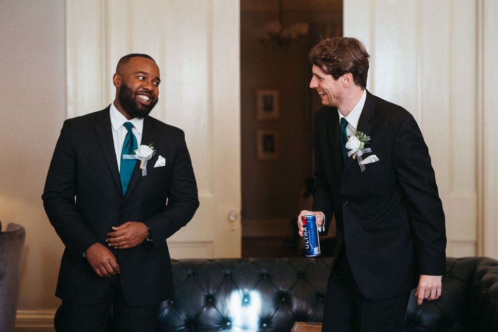 candid moment from Alissa and CJ's wedding day