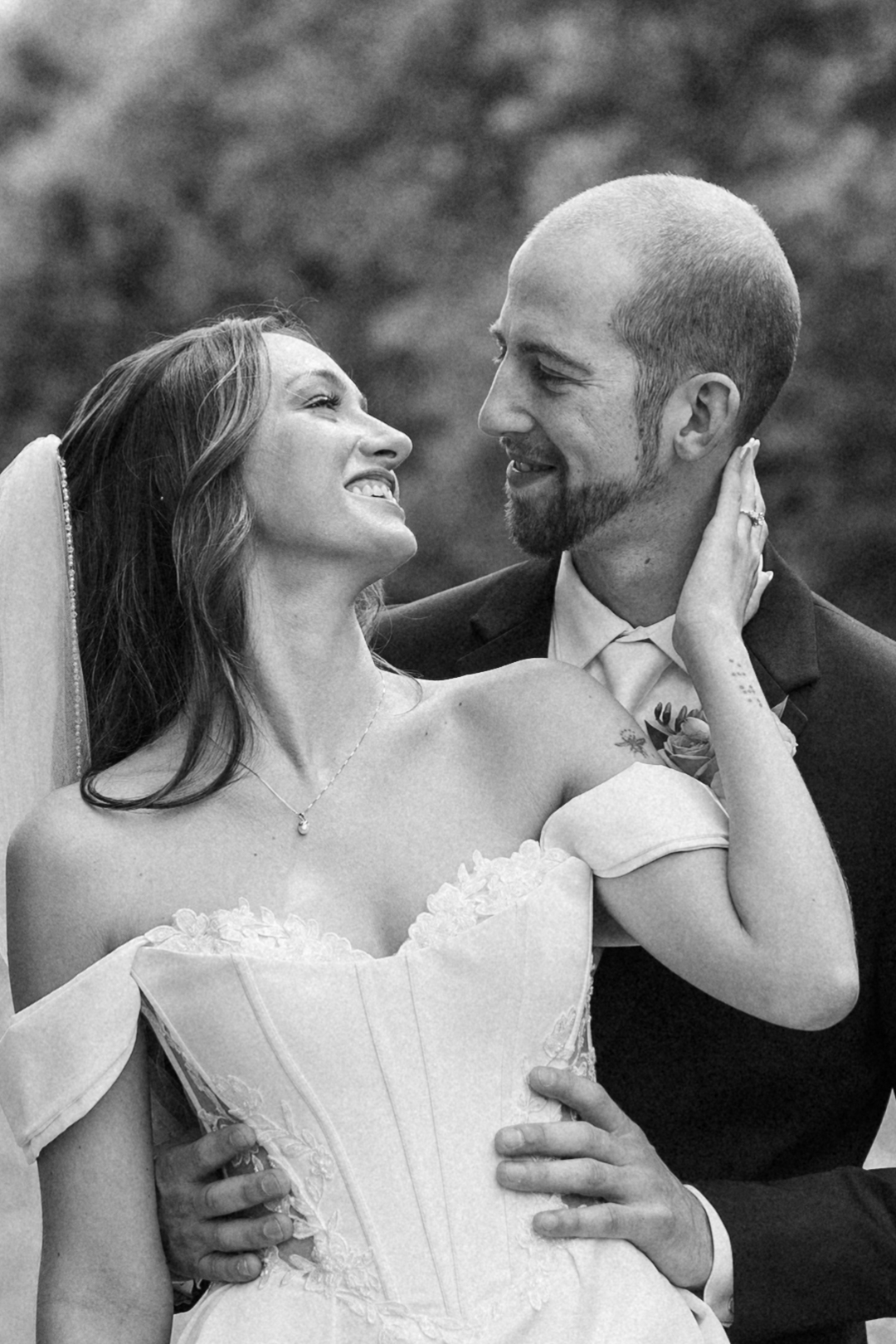 Documentary wedding portrait in the woods