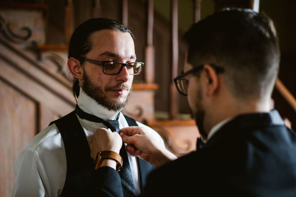 candid moment from Mel and Josh's wedding day