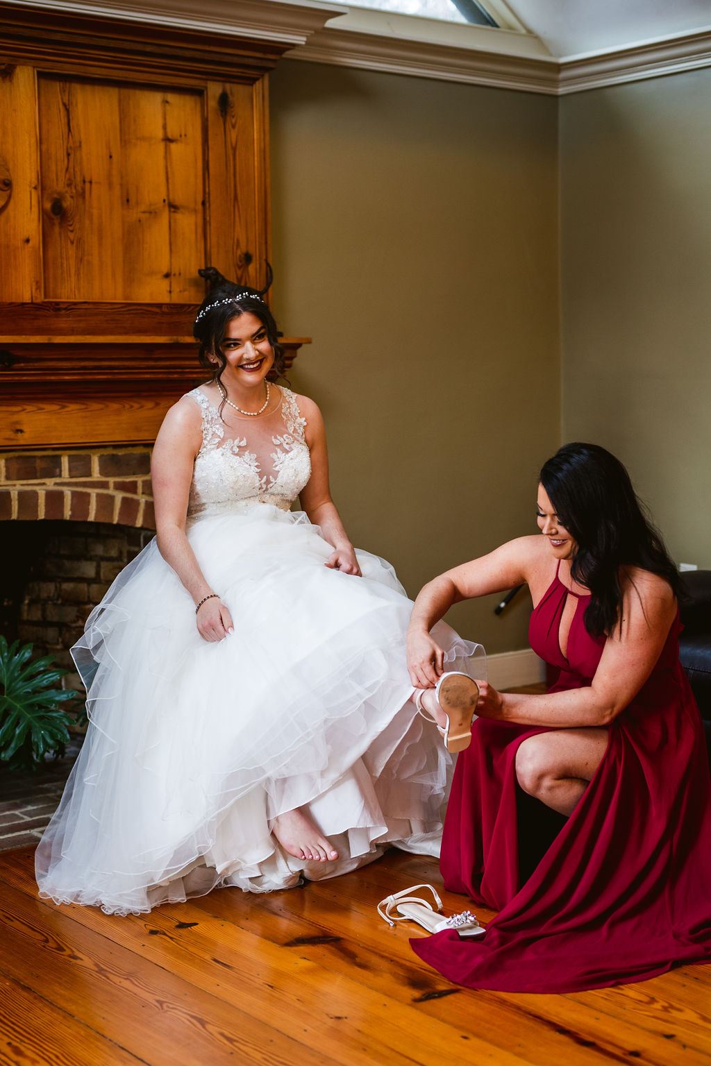 Getting dressed before Mel and Josh's ceremony