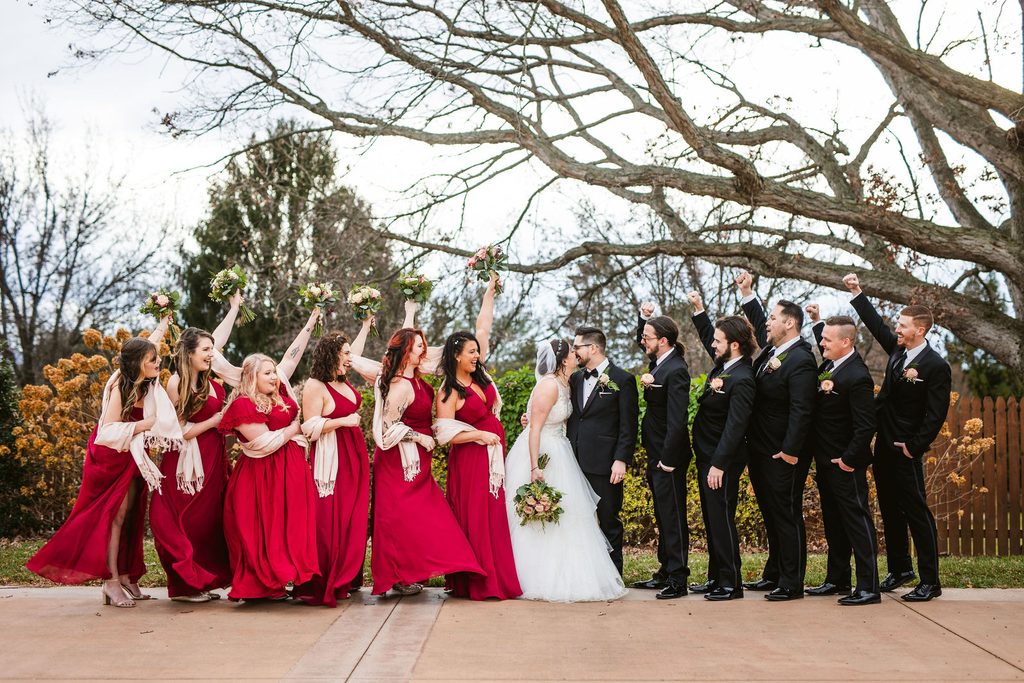 Family portrait at Mel and Josh's wedding