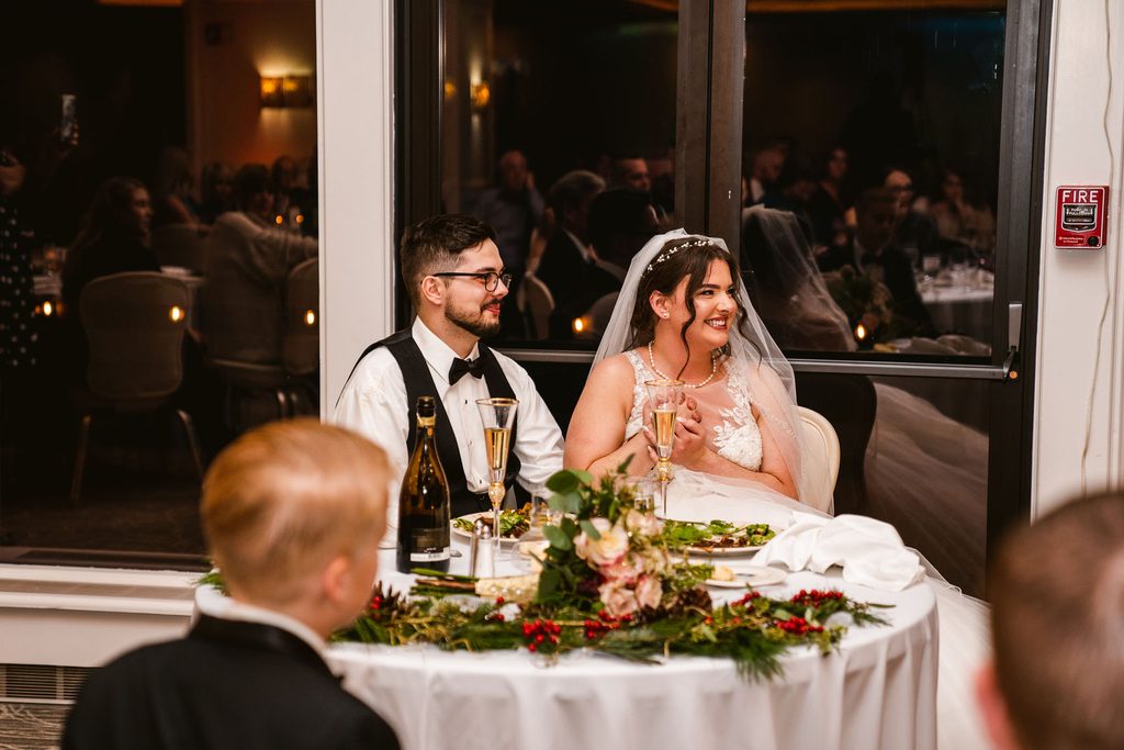 Mel and Josh during their wedding reception