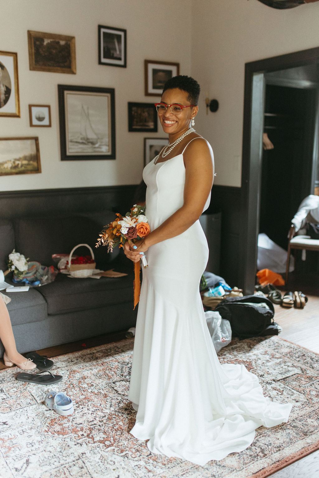 Getting dressed before Morgan and Erin's ceremony
